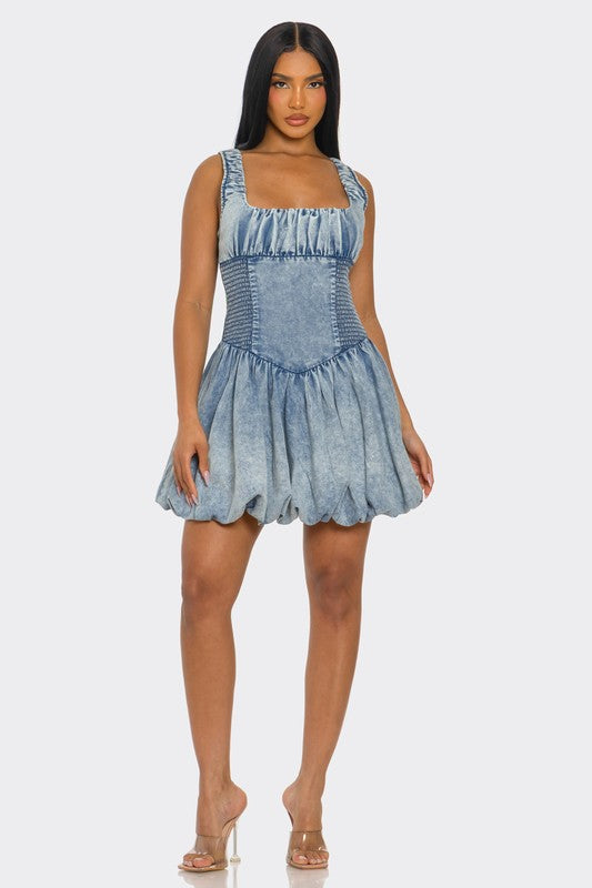 Bubble Belle Denim Mini Dress free shipping -Oh Em Gee Boutique