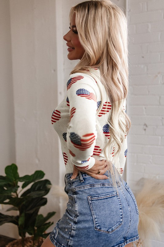 White Americana Glitter Mesh Long Sleeve Bodysuit free shipping -Oh Em Gee Boutique