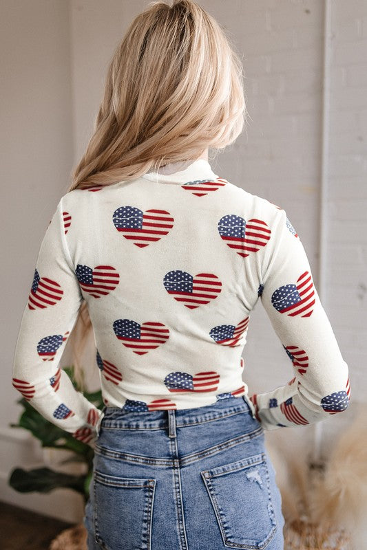 White Americana Glitter Mesh Long Sleeve Bodysuit free shipping -Oh Em Gee Boutique