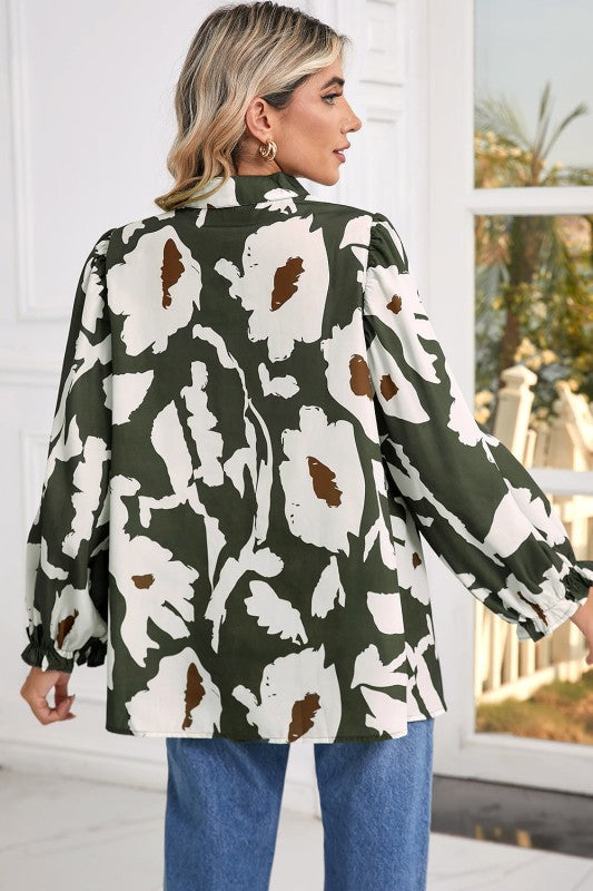 Vintage 60s Flower Frill Neck Loose Blouse free shipping -Oh Em Gee Boutique