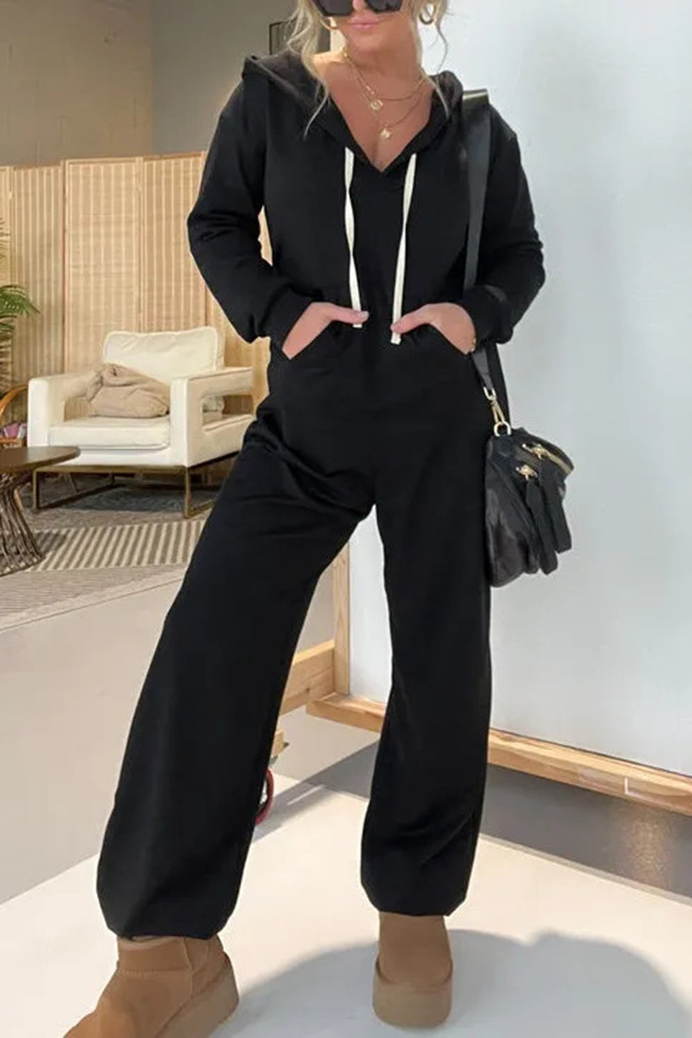 Full Size Drawstring Long Sleeve Jumpsuit free shipping -Oh Em Gee Boutique