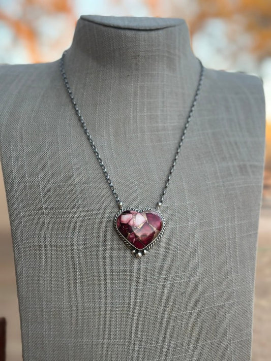 Navajo Rose Dahlia & Sterling Silver Heart Necklace free shipping -Oh Em Gee Boutique