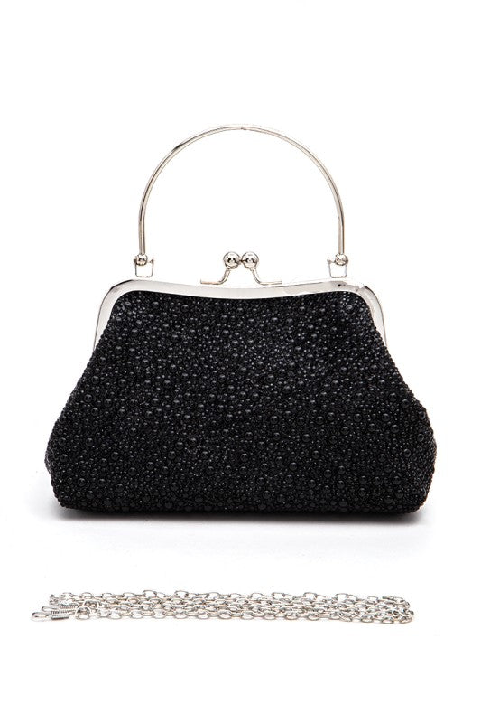Pearl And Rhinestone Top Handle Convertible Clutch free shipping -Oh Em Gee Boutique
