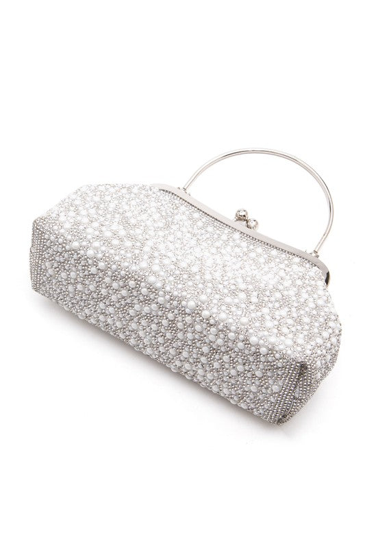 Pearl And Rhinestone Top Handle Convertible Clutch free shipping -Oh Em Gee Boutique