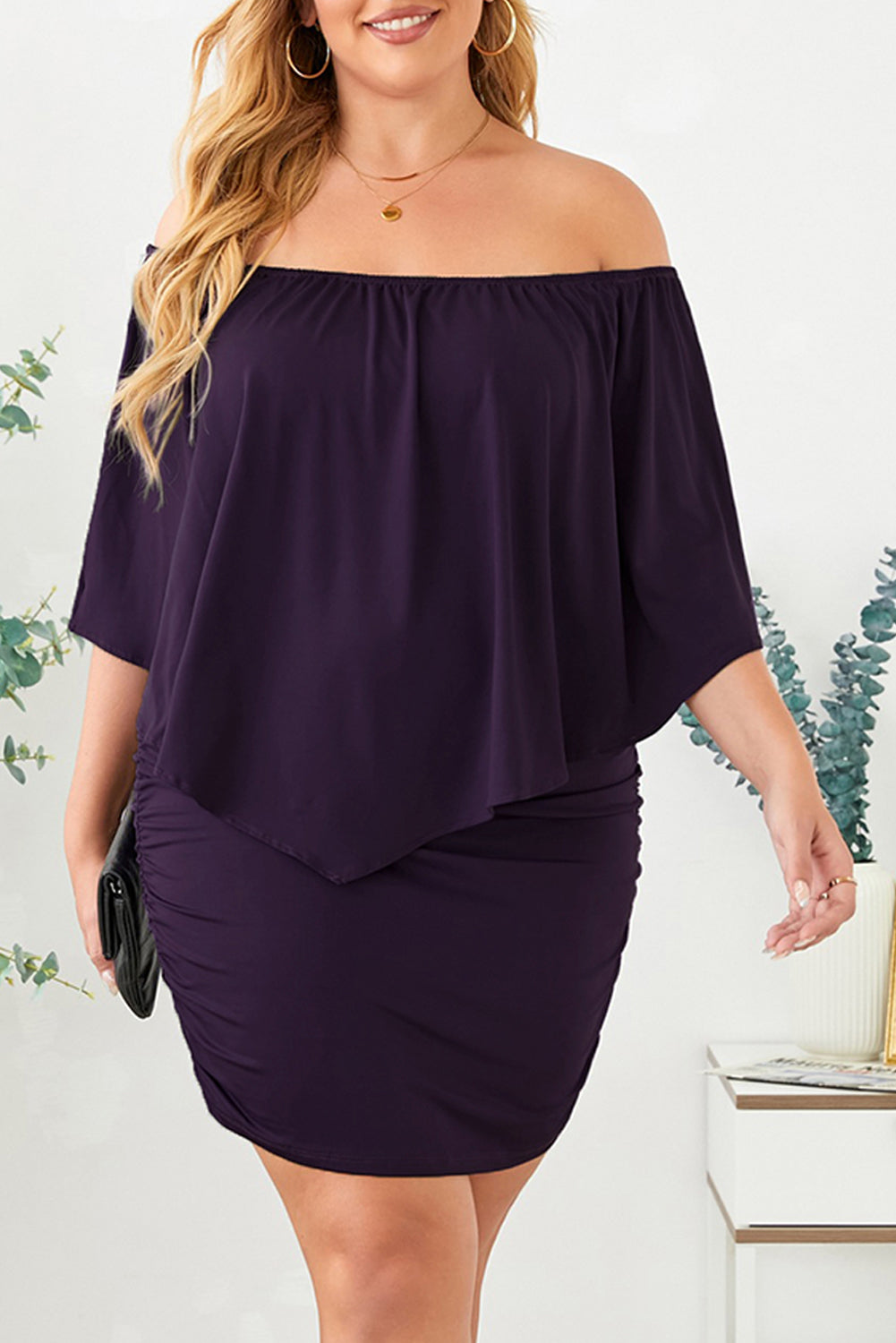 Full Size Off-Shoulder Half Sleeve Dress free shipping -Oh Em Gee Boutique