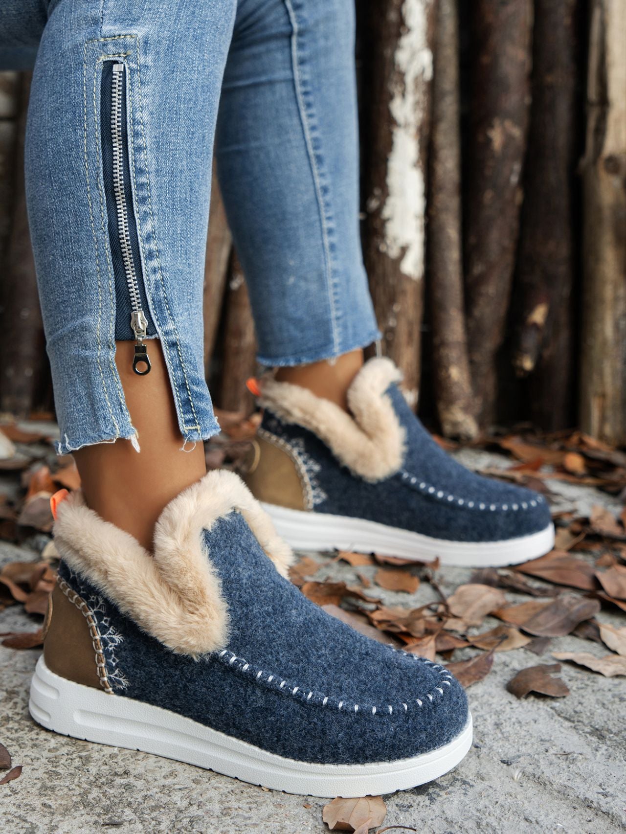 Furry Suede Round Toe Flat Sneakers free shipping -Oh Em Gee Boutique