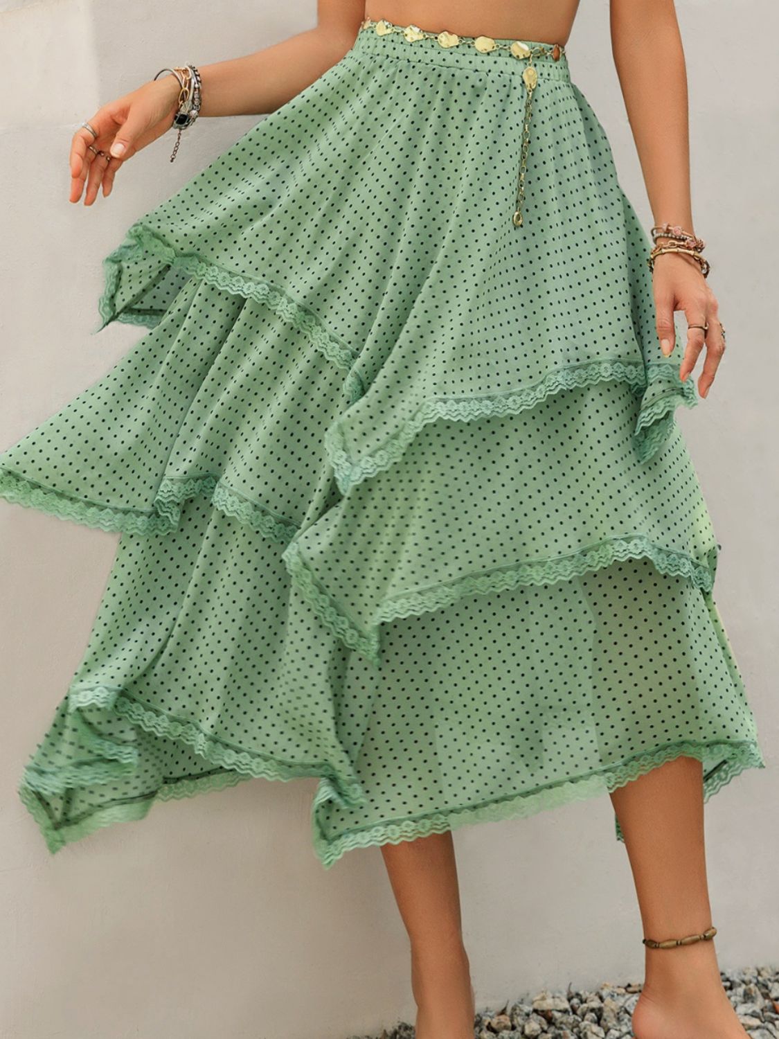 Lace Detail Layered Printed Skirt free shipping -Oh Em Gee Boutique