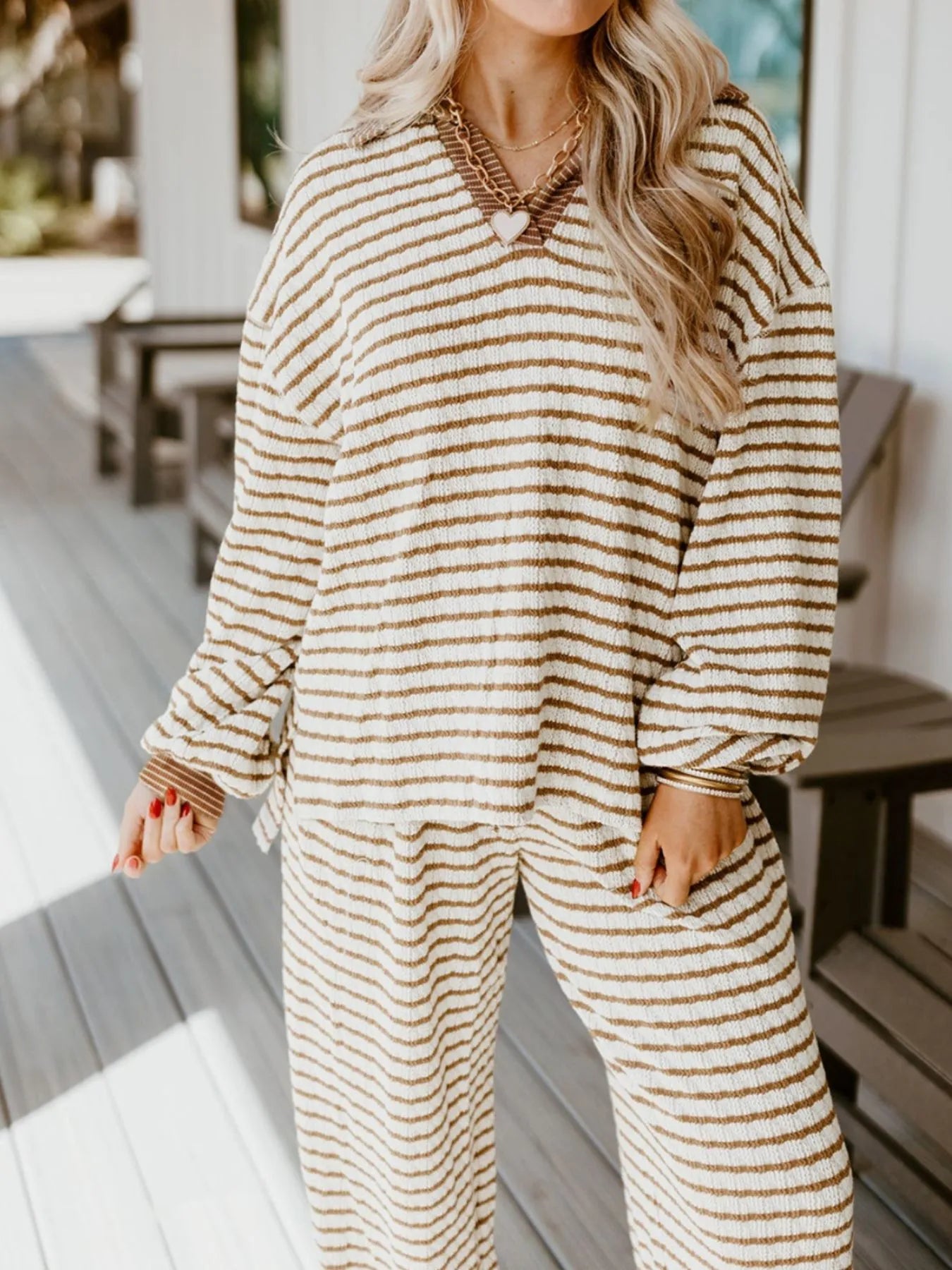 Stripe Collared Top and Drawstring Pant Set free shipping -Oh Em Gee Boutique