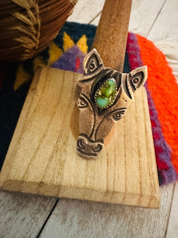 Navajo Turquoise & Sterling Silver Adjustable Horse Ring free shipping -Oh Em Gee Boutique