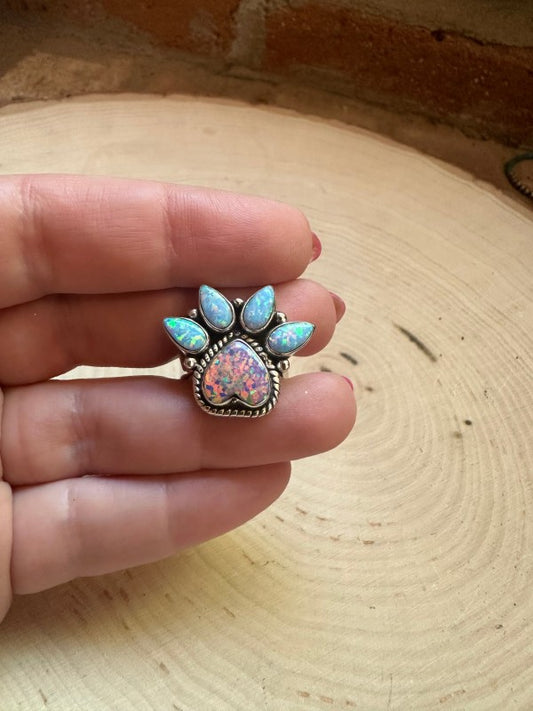 Handmade Fire Opal & Sterling Silver Adjustable Heart Ring free shipping -Oh Em Gee Boutique