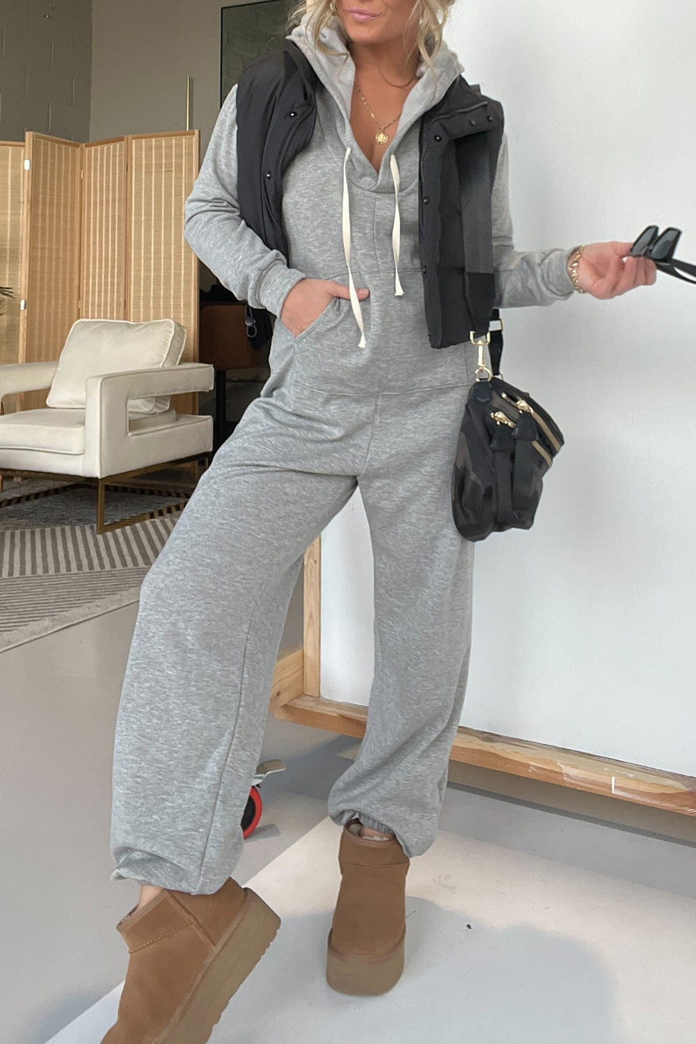 Full Size Drawstring Long Sleeve Jumpsuit free shipping -Oh Em Gee Boutique