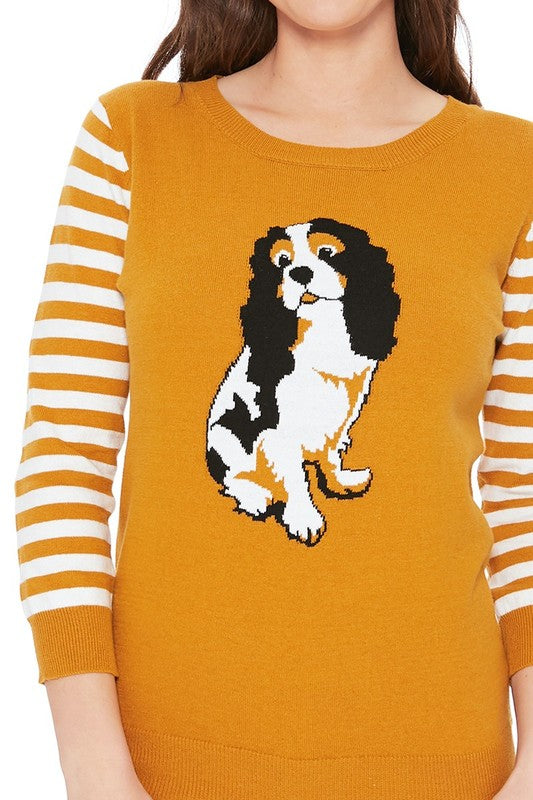 Ladies Cute Dog Animal Jacquard 12gg Pullover Sweater free shipping -Oh Em Gee Boutique