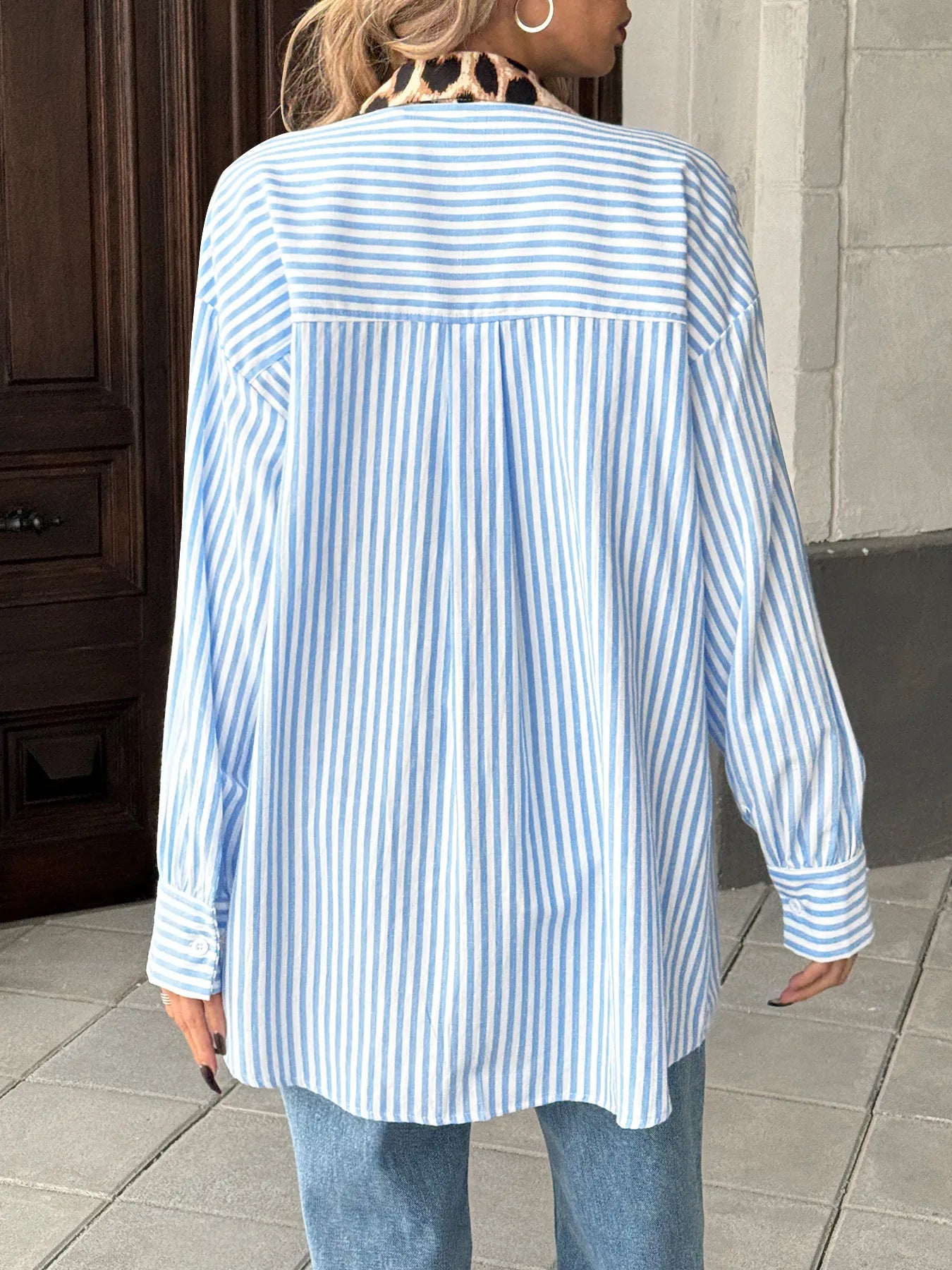 Leopard Floral Striped Casual Button-Up Shirt free shipping -Oh Em Gee Boutique