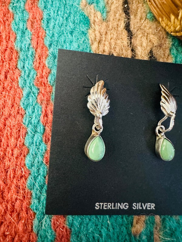 Navajo Turquoise & Sterling Silver Feather Earrings free shipping -Oh Em Gee Boutique