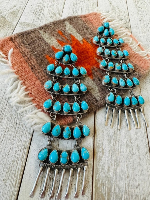 Navajo Turquoise & Sterling Silver Chandelier Dangle Earrings free shipping -Oh Em Gee Boutique