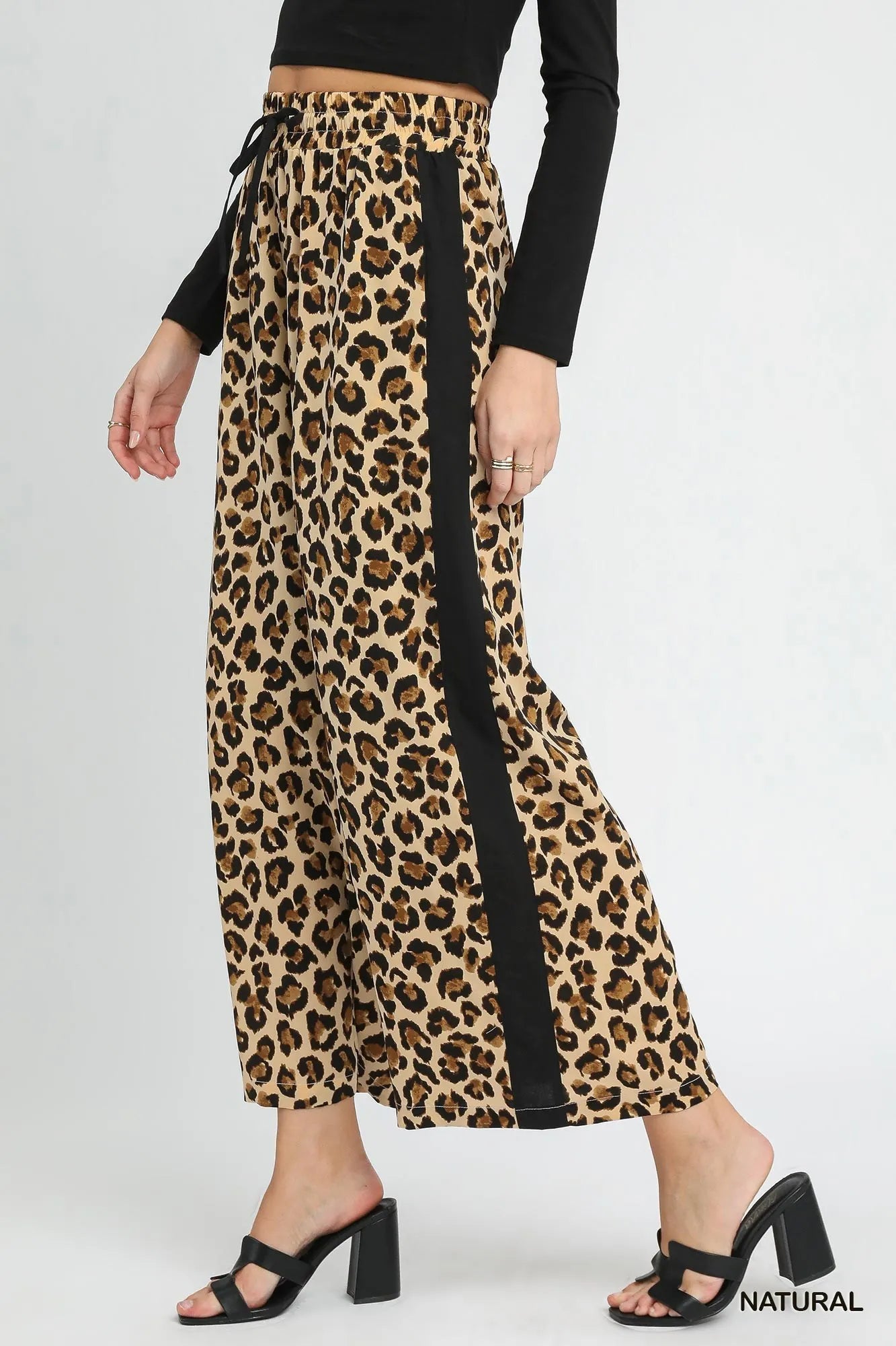 Umgee Leopard Print Wide-Leg Drawstring Pants free shipping -Oh Em Gee Boutique