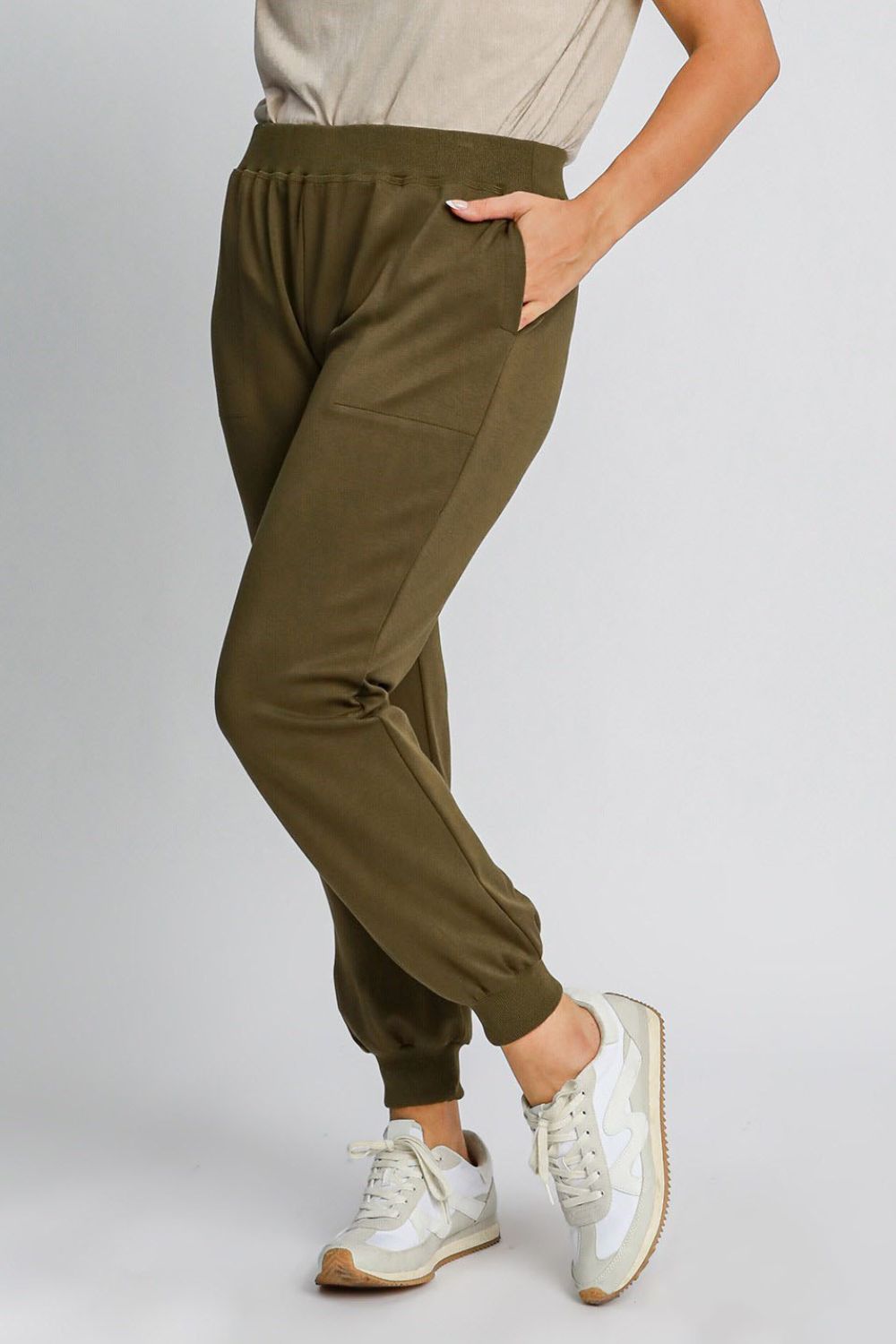 Umgee Full Size High Rise Elastic Waist Knit Joggers with Pockets free shipping -Oh Em Gee Boutique