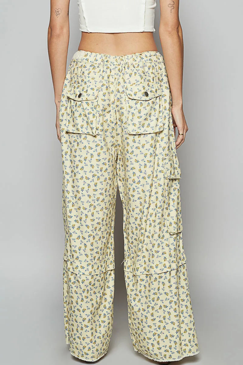 POL Floral Cargo Wide Leg Pants with Lace Drawstring free shipping -Oh Em Gee Boutique
