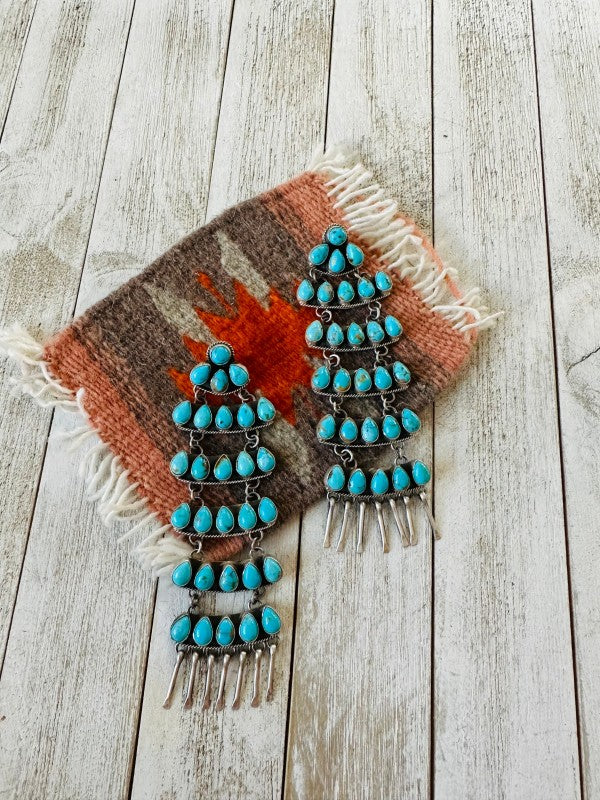Navajo Turquoise & Sterling Silver Chandelier Dangle Earrings free shipping -Oh Em Gee Boutique