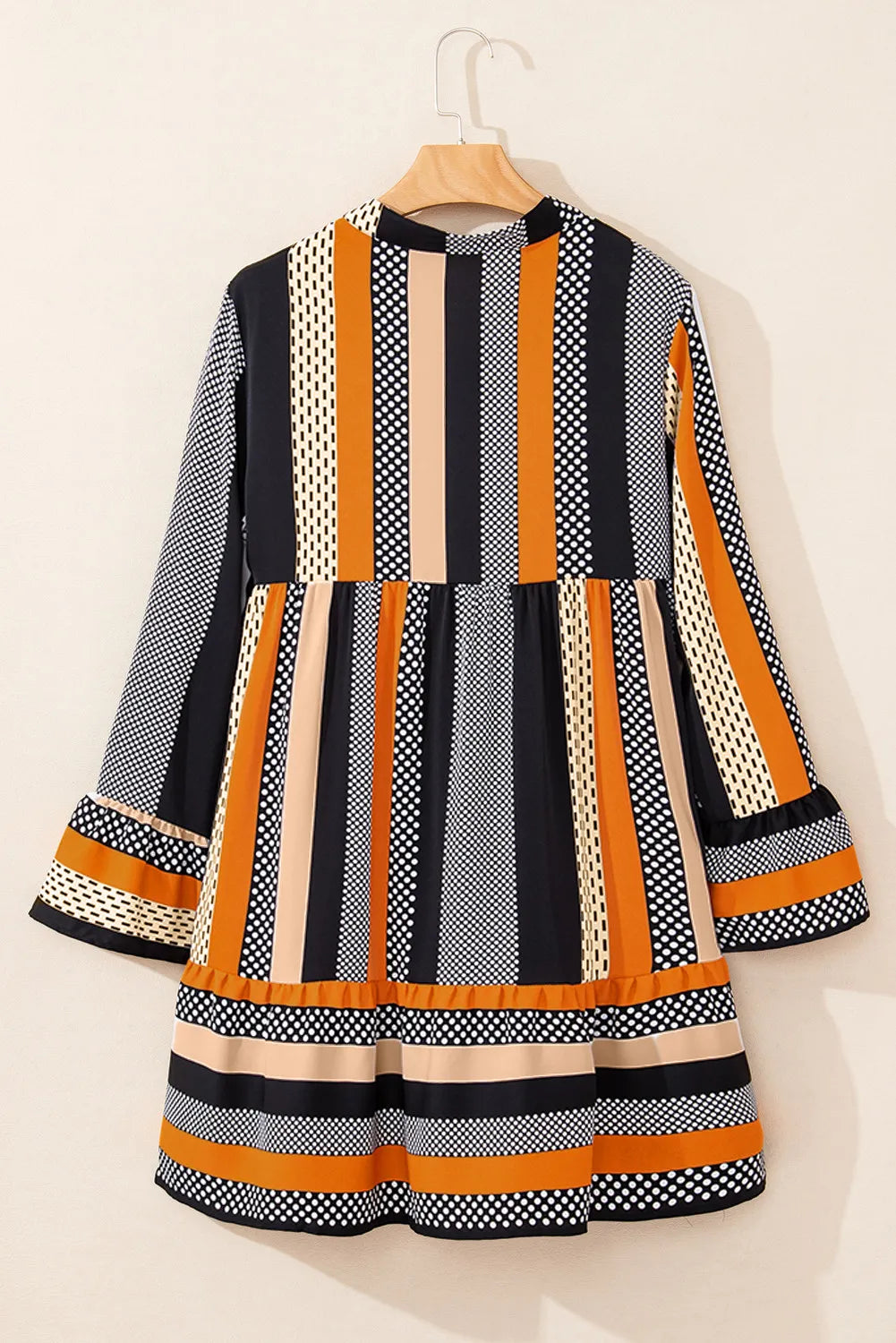Printed Notched Long Sleeve Mini Dress free shipping -Oh Em Gee Boutique