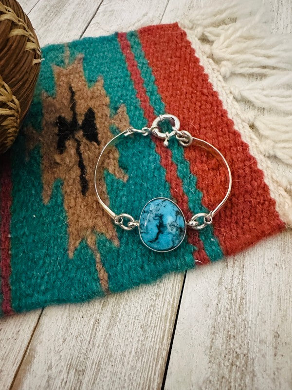 Navajo Turquoise & Sterling Silver Floating Link Bracelet free shipping -Oh Em Gee Boutique