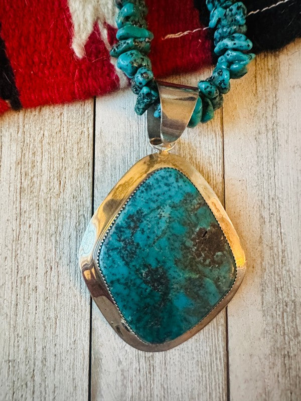 Vintage Navajo Sterling Silver and Turquoise Beaded Necklace free shipping -Oh Em Gee Boutique