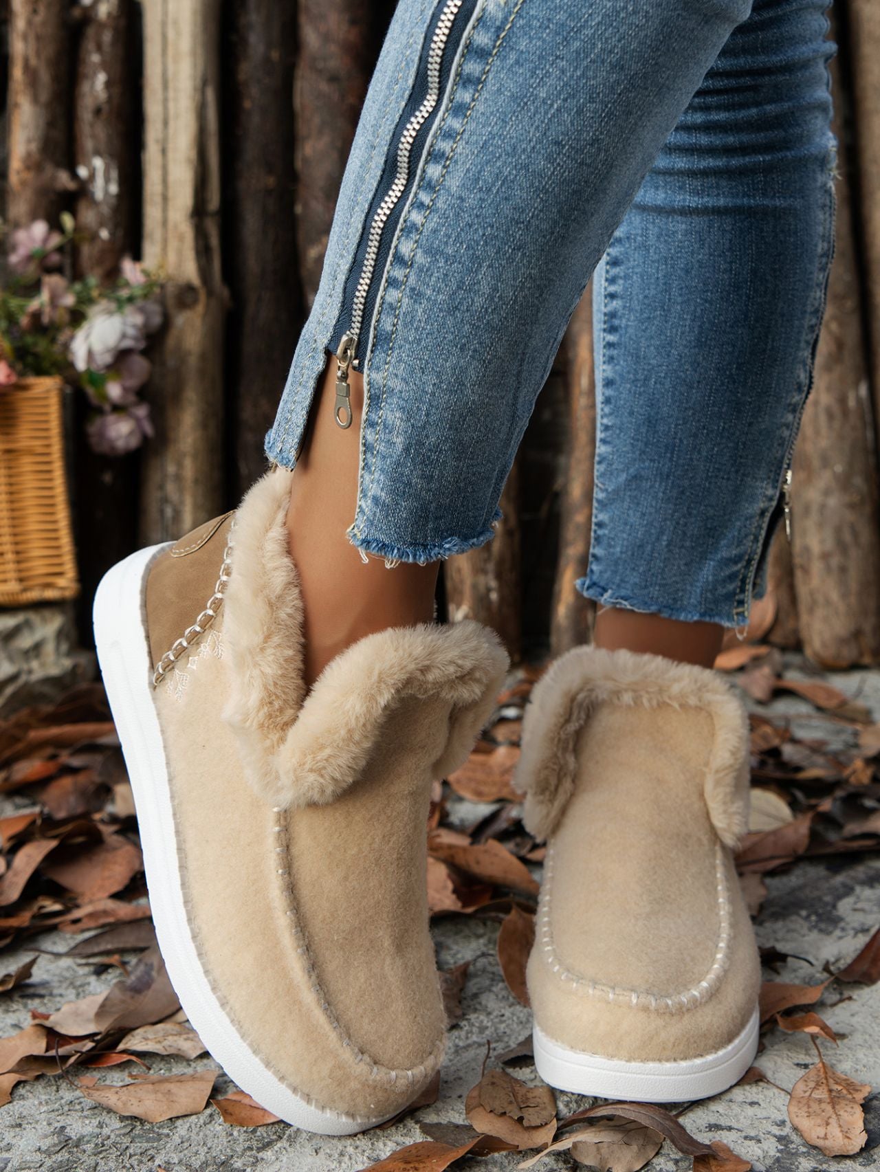 Furry Suede Round Toe Flat Sneakers free shipping -Oh Em Gee Boutique