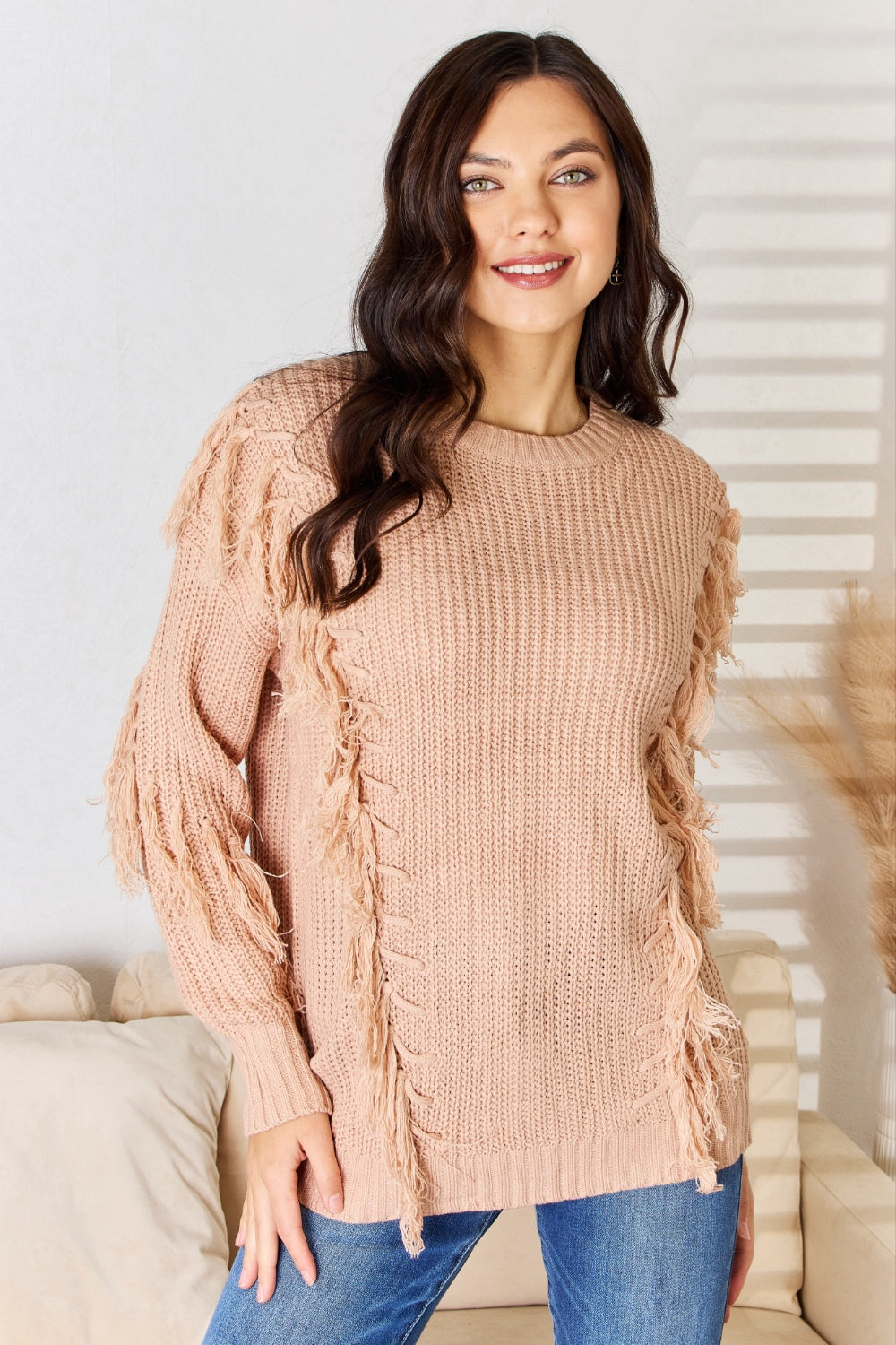 And The Why Tassel Detail Long Sleeve Sweater free shipping -Oh Em Gee Boutique