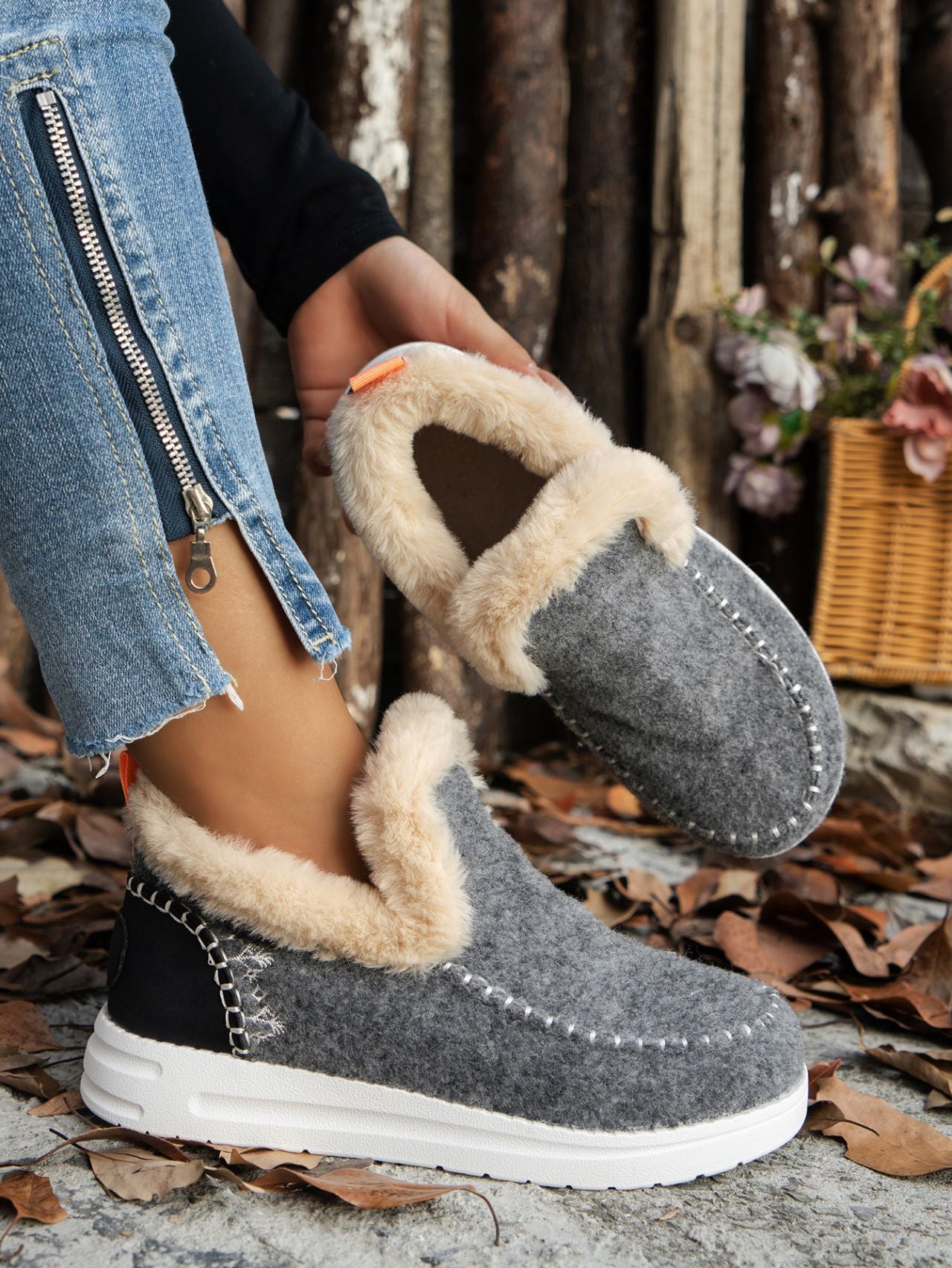Furry Suede Round Toe Flat Sneakers free shipping -Oh Em Gee Boutique