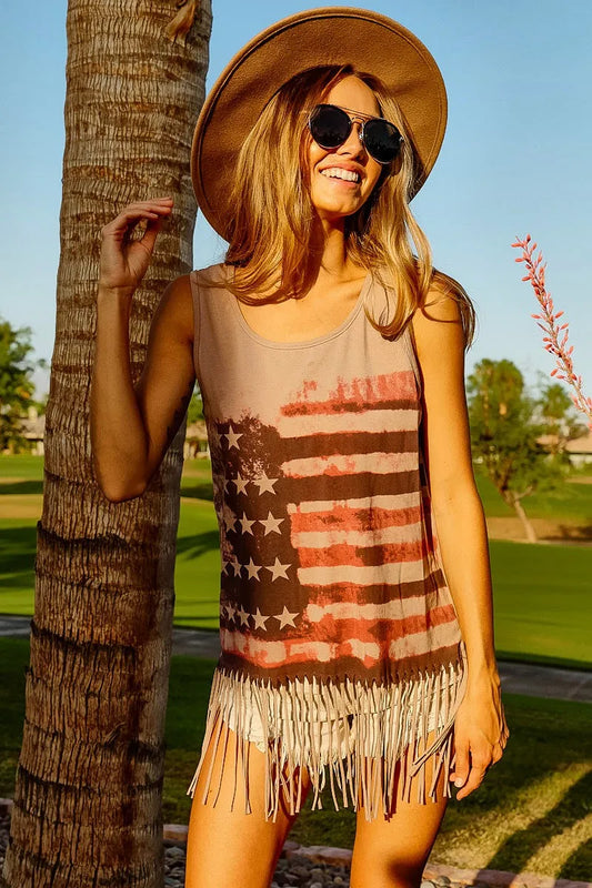 BiBi American Flag Print Knit Sleeveless Top free shipping -Oh Em Gee Boutique