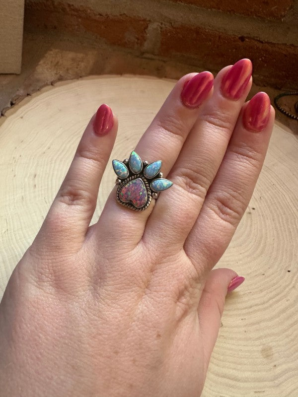 Handmade Fire Opal & Sterling Silver Adjustable Heart Ring free shipping -Oh Em Gee Boutique