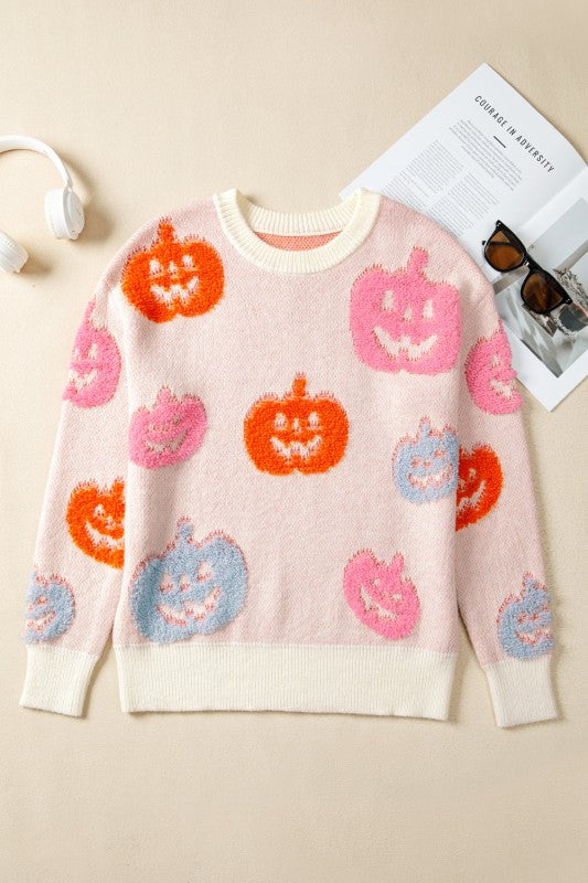 Halloween Pumpkin Crewneck Sweater free shipping -Oh Em Gee Boutique