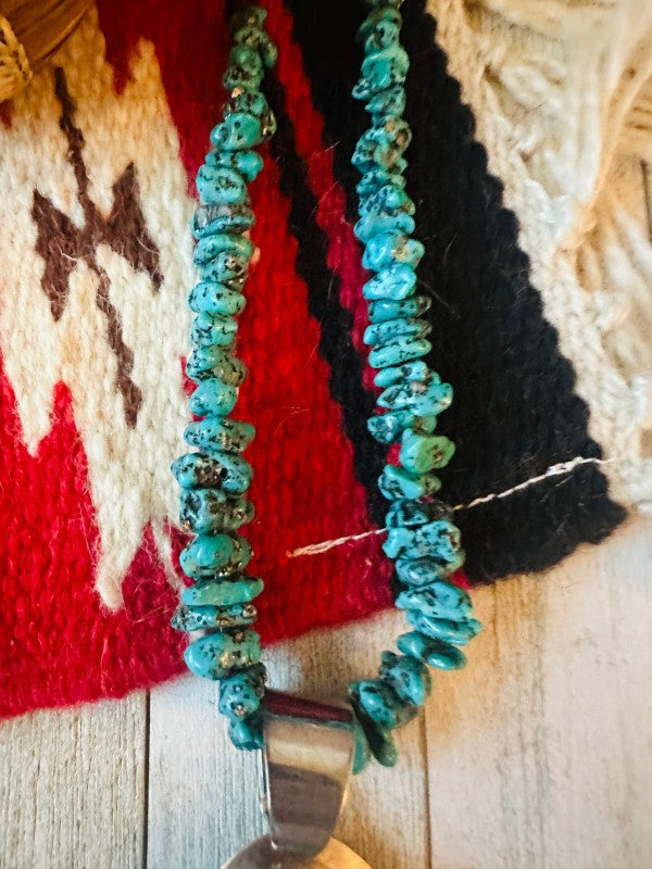 Vintage Navajo Sterling Silver and Turquoise Beaded Necklace free shipping -Oh Em Gee Boutique