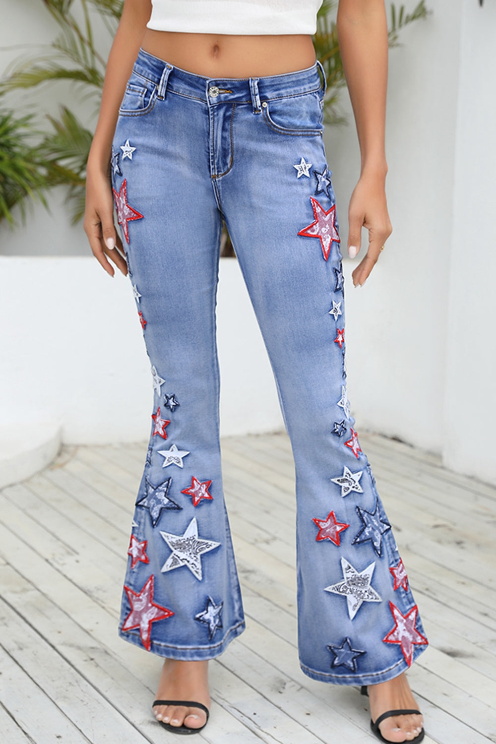 Full Size Star Applique Wide Leg Jeans free shipping -Oh Em Gee Boutique