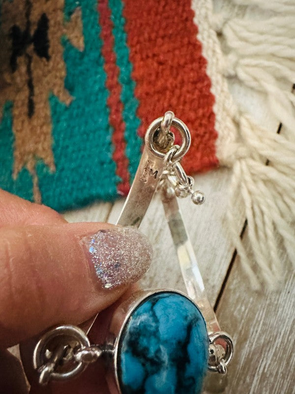 Navajo Turquoise & Sterling Silver Floating Link Bracelet free shipping -Oh Em Gee Boutique