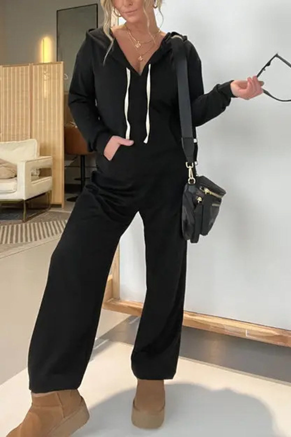 Full Size Drawstring Long Sleeve Jumpsuit free shipping -Oh Em Gee Boutique