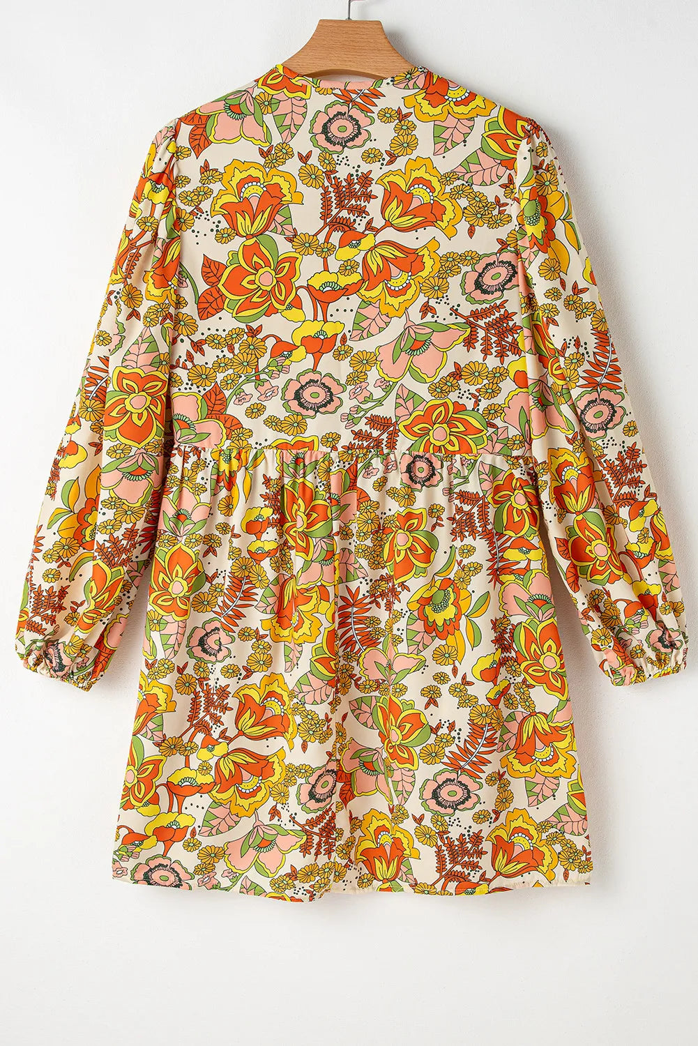 Printed Tie Neck Balloon Sleeve Mini Dress free shipping -Oh Em Gee Boutique