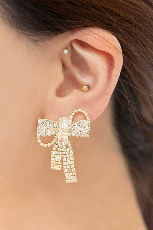 Crystal Bow Earrings free shipping -Oh Em Gee Boutique