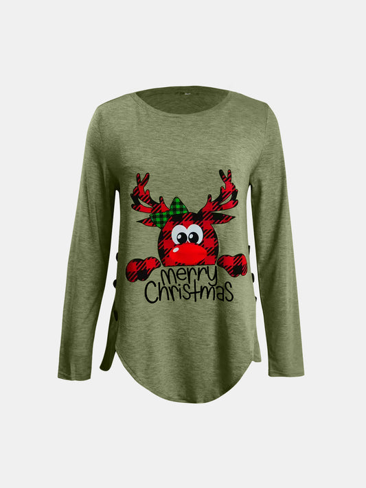 Full Size Reindeer Round Neck Long Sleeve T-Shirt free shipping -Oh Em Gee Boutique