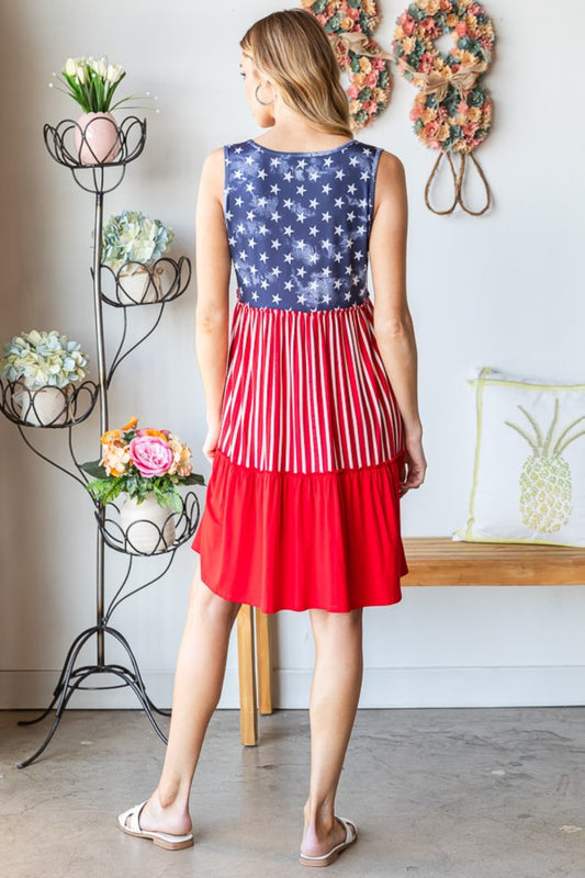 Heimish Full Size US Flag Theme Contrast Tank Dress free shipping -Oh Em Gee Boutique