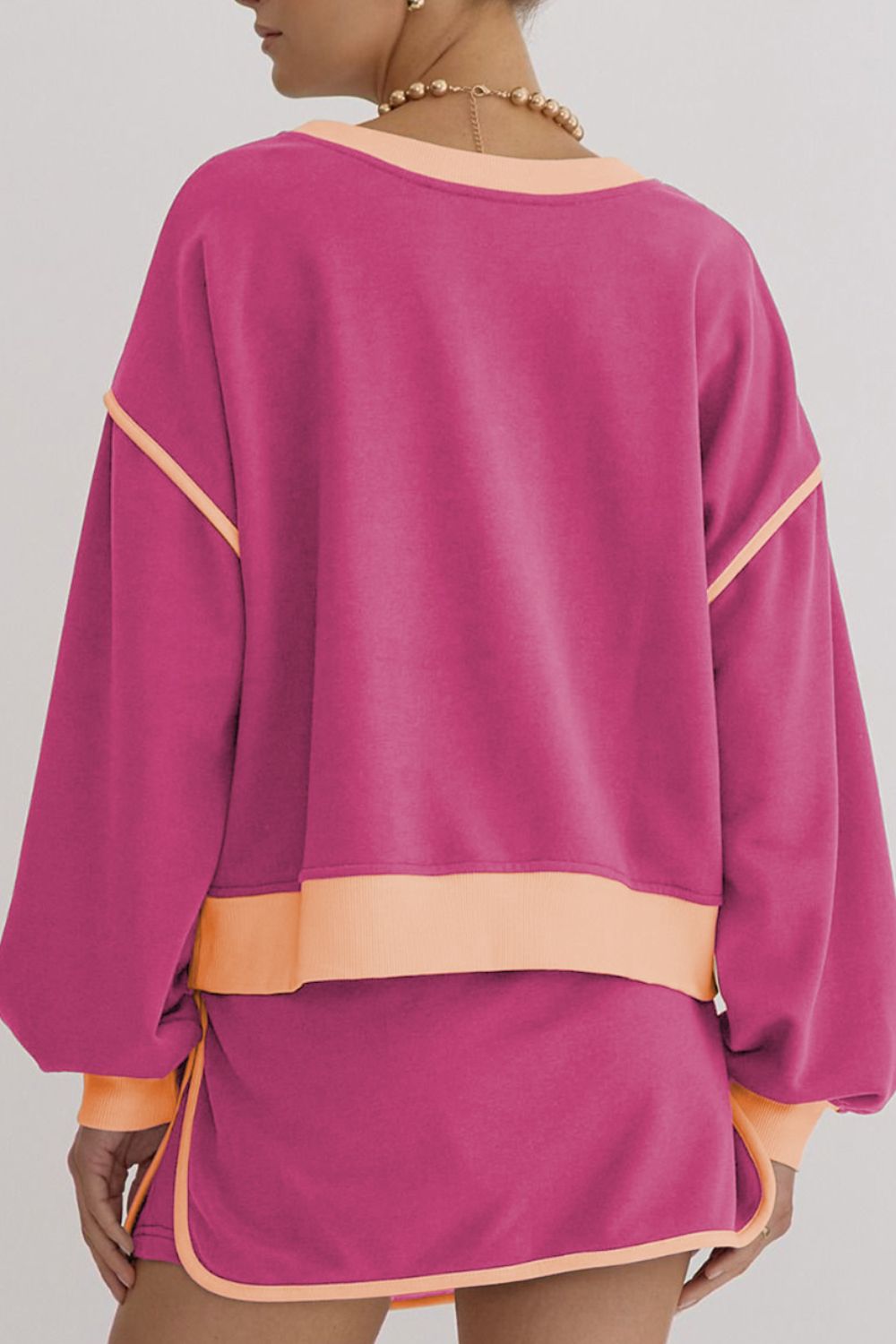 Contrast Trim Round Neck Top and Skort Set free shipping -Oh Em Gee Boutique