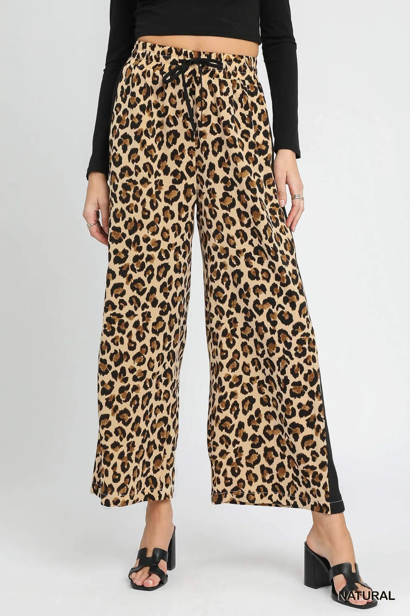 Umgee Leopard Print Wide-Leg Drawstring Pants free shipping -Oh Em Gee Boutique