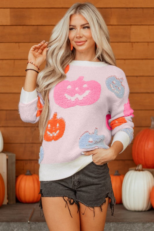 Halloween Pumpkin Crewneck Sweater free shipping -Oh Em Gee Boutique