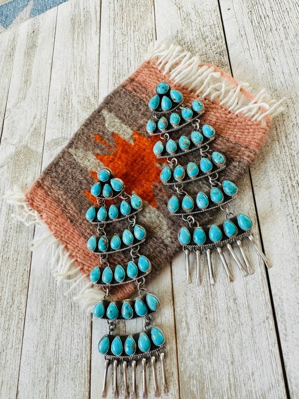 Navajo Turquoise & Sterling Silver Chandelier Dangle Earrings free shipping -Oh Em Gee Boutique