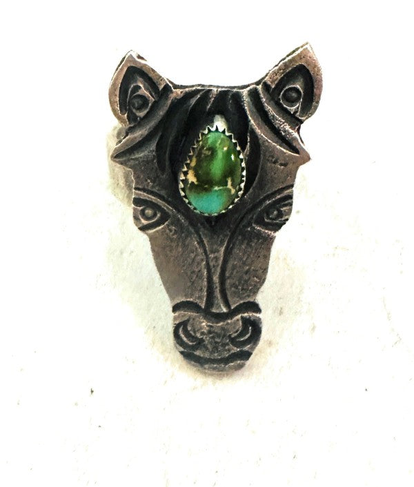 Navajo Turquoise & Sterling Silver Adjustable Horse Ring free shipping -Oh Em Gee Boutique