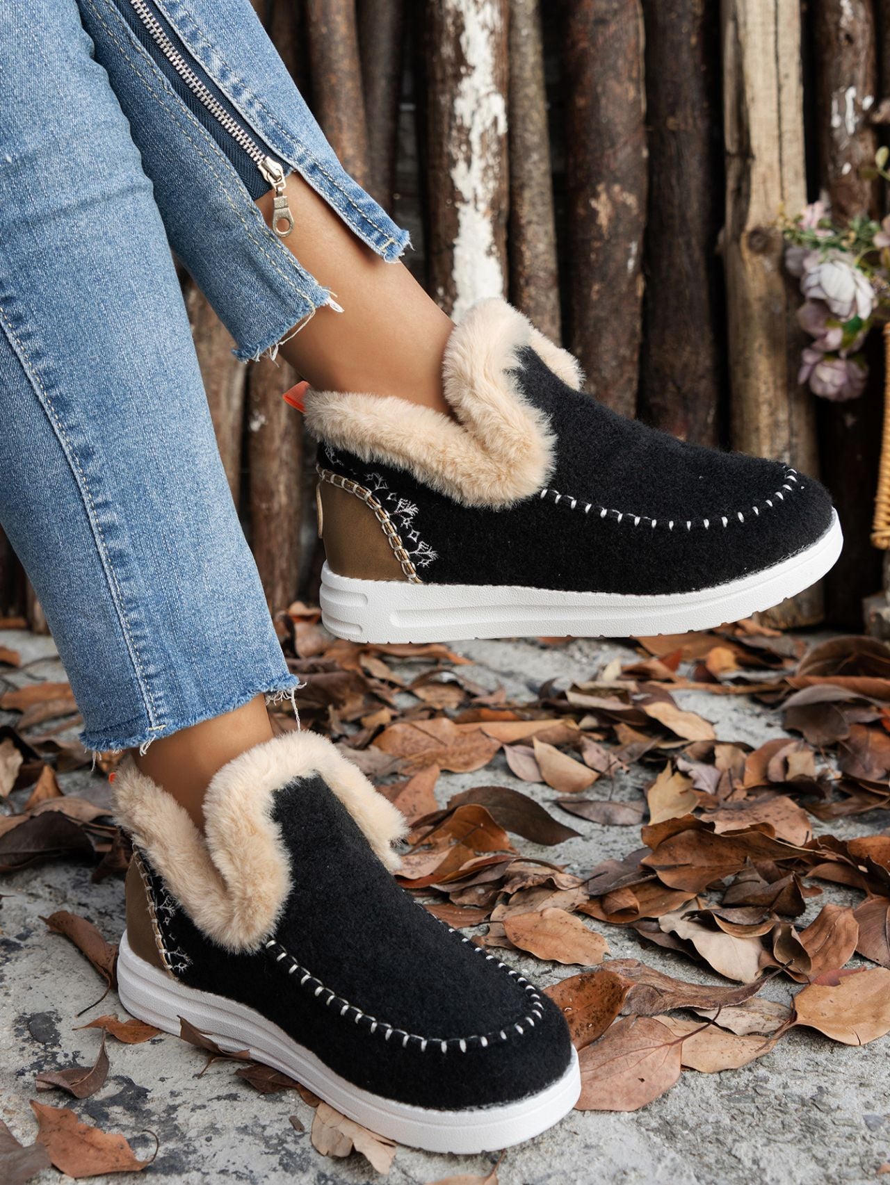 Furry Suede Round Toe Flat Sneakers free shipping -Oh Em Gee Boutique