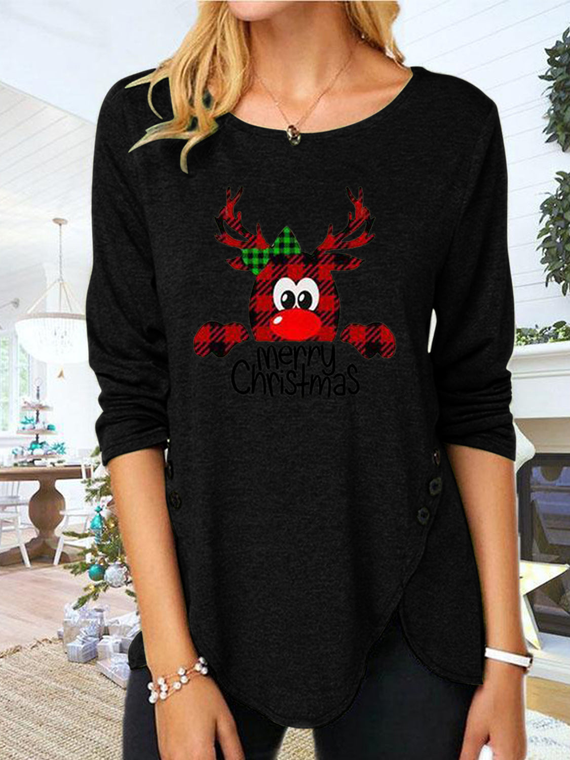 Full Size Reindeer Round Neck Long Sleeve T-Shirt free shipping -Oh Em Gee Boutique