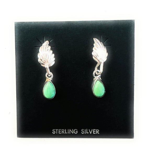 Navajo Turquoise & Sterling Silver Feather Earrings free shipping -Oh Em Gee Boutique
