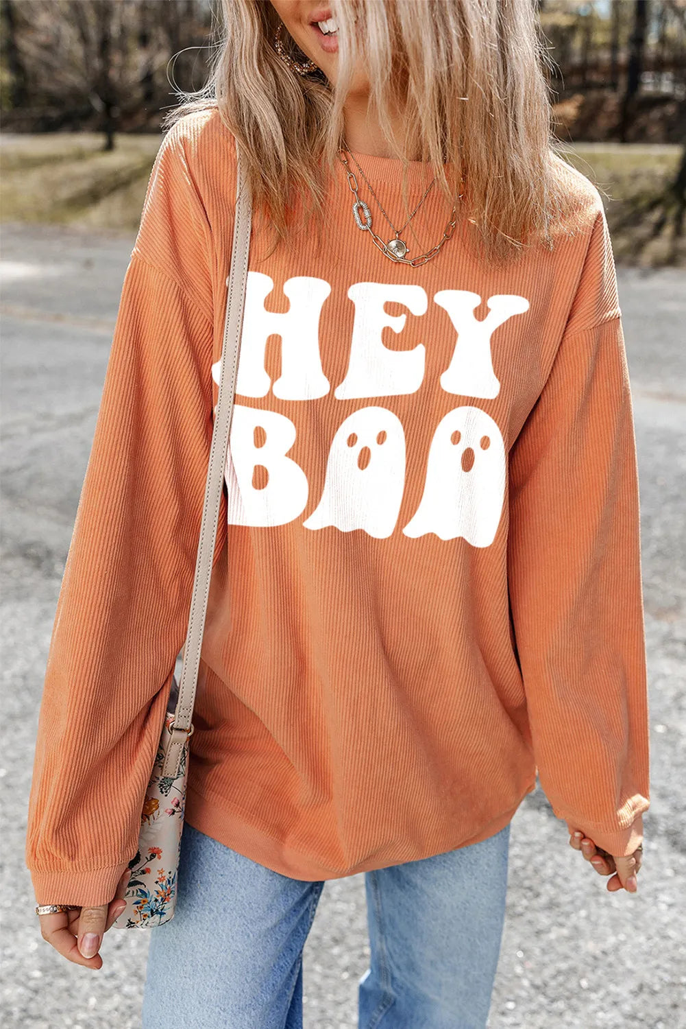 Letter Graphic Round Neck Long Sleeve Sweatshirt free shipping -Oh Em Gee Boutique