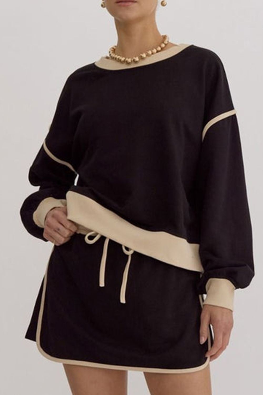 Contrast Trim Round Neck Top and Skort Set free shipping -Oh Em Gee Boutique